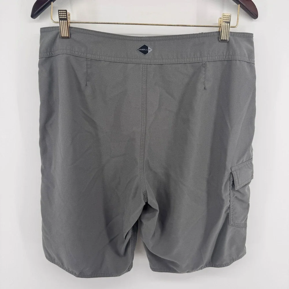 O'Neill Mens Gray Solid Cargo Board Shorts Swim Trunks Size 33 Surf Casual Beach